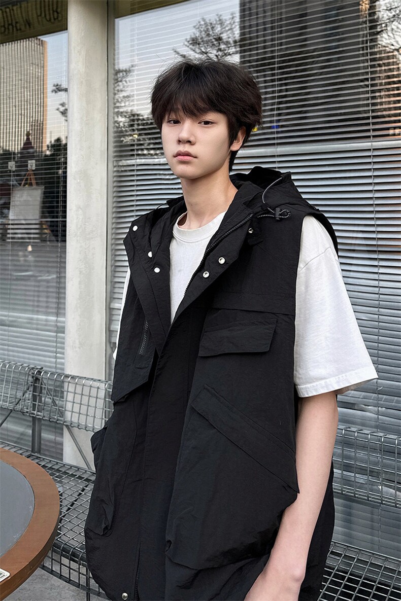 8XL-M四季工装外套街头机能口袋连帽防水无袖马甲坎肩JK1316P78,男装夹克,电商D206-1