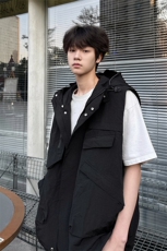 8XL-M四季工装外套街头机能口袋连帽防水无袖马甲坎肩JK1316P78，男装夹克，电商D206-1