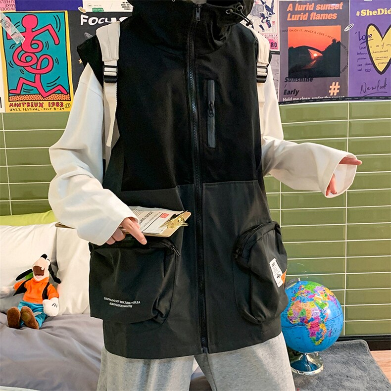 7XL~M2021秋季新款港风文艺男连帽机能工装马甲无袖背心大码控88,男装背心/马甲,钱塘717(原712)