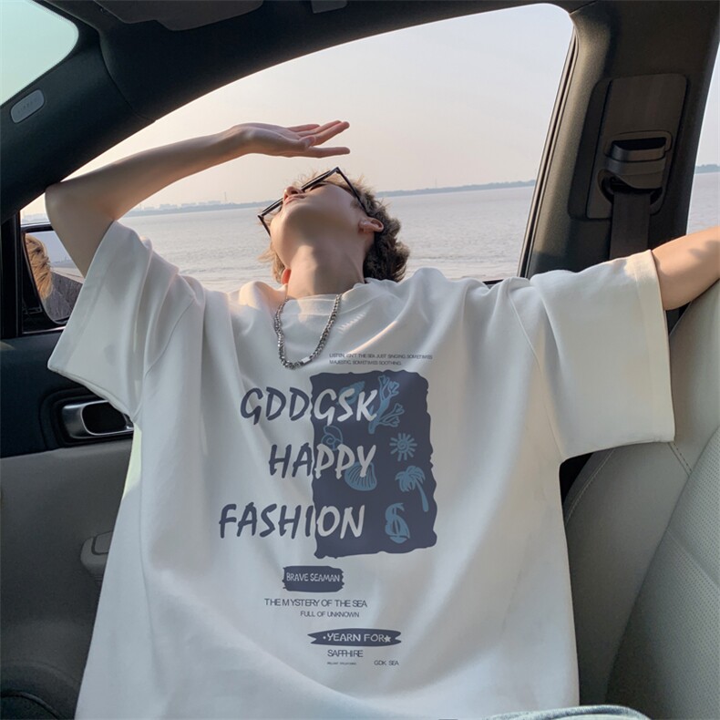 已注册/夏季外景新印花短袖T恤男潮纯棉宽松打底衫DT3522/P25，男装T恤，电商B316