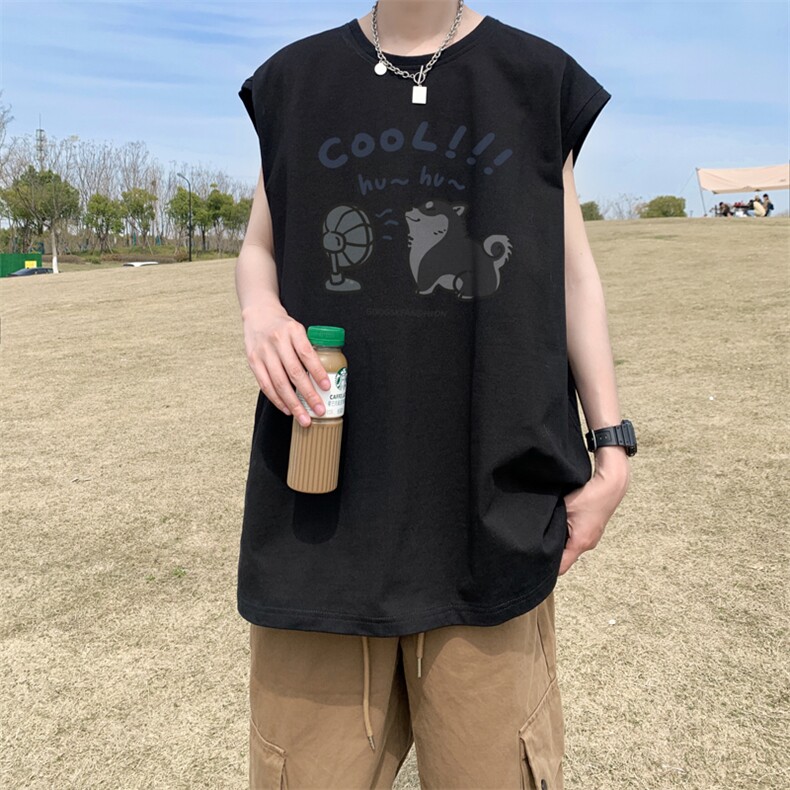 夏季新款外景潮牌印花宽松运动无袖T恤男青年坎肩背心BX9690/P25,男装背心/马甲,电商B316