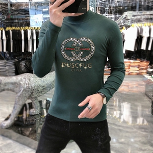 22新款秋冬潮牌男简欧大码圆领双面德绒打底衫长袖A-806-P53图片