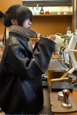 【有货】千鸟格pu皮衣外套翻领猎装夹克JK134特P90，男装夹克，星座908-1
