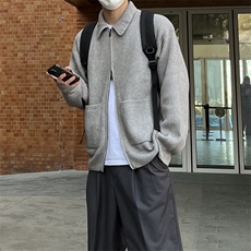 韩式街头设计感POLO翻领毛衣男慵懒风休闲拉链针织衫H4526P85，男装针织衫/毛衣，星座1116-2