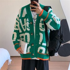 M3112-P95秋冬新款宽松潮针织开衫外套男女情侣中性毛衣上衣控108，男装针织衫/毛衣，电商A009A（原A058A）