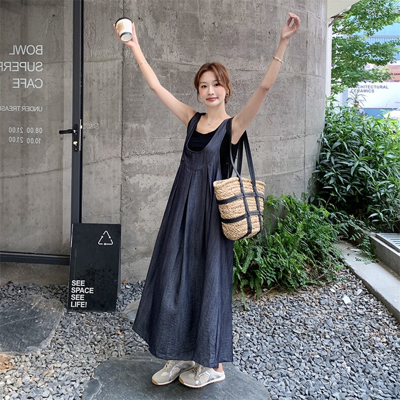 小众设计感牛仔背带裙套装女2025夏季新款黑色无袖背心长裙两件套,女装套装/套裙,2C332