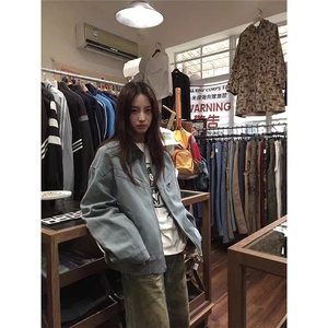 美式高街皮领垫肩外套潮牌欧美街头cleanfit高级感痞帅飞行员夹克图片