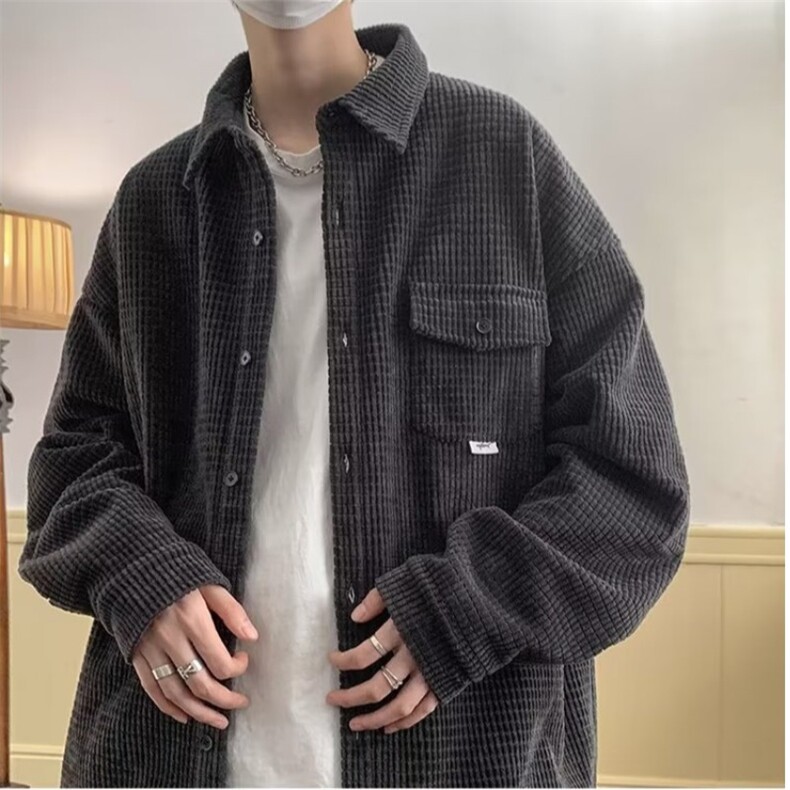 简约衬衫男长袖冬季潮流宽松百搭灯芯绒衬衣痞帅外套寸衫衣服慵懒,男装衬衫,星座506A
