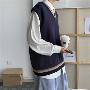 秋冬 港风加厚针织衫V领毛衣背心马甲男女外穿百搭ins潮 W09/P55图片