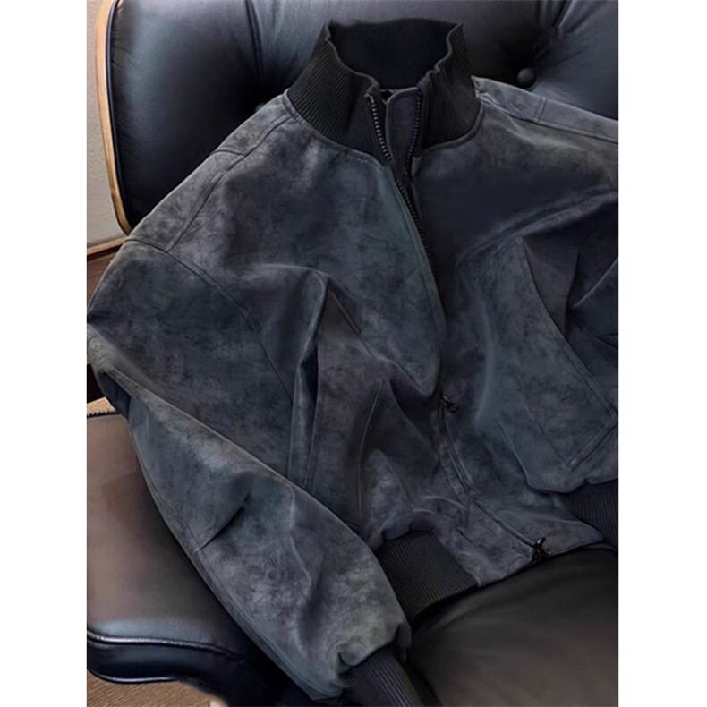 美式理石纹飞行员皮衣复古硬汉立领夹克做旧有型上衣JPU08，男装夹克，星座1116A（原606A-3）