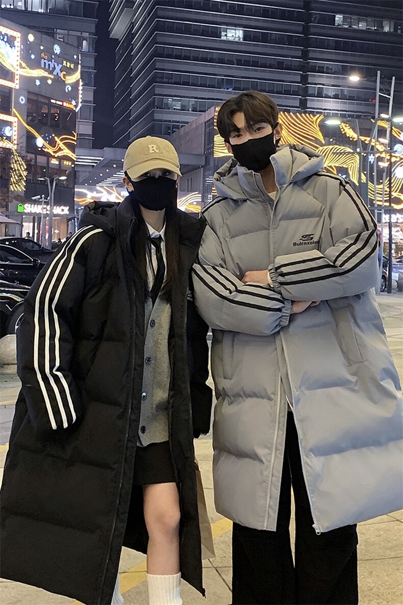 主推过膝棉衣织带三条杠长款加厚情侣羽棉服外套男G1076P168,男装棉衣,电商A339