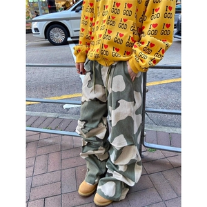男秋季迷彩美式复古直筒休闲宽松阔腿裤X3142-P53图片