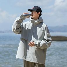 美式工装冲锋衣外套男秋季2025新款连帽宽松夹克男士户外登山服潮，男装夹克，星座1210-1