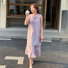 紫色假两件拼接无袖连衣裙女2025年夏季新款慵懒风减龄显瘦背心裙，女装连衣裙，2C213