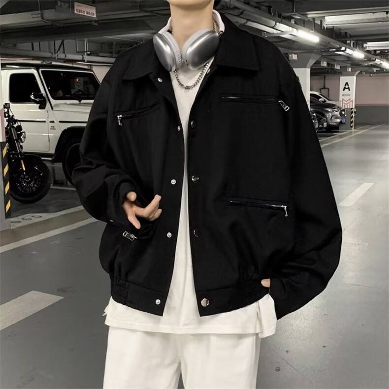 高级感小众短款夹克男宽松秋冬金属拉链设计感垫肩外套潮J682,男装夹克,星座1116A-1（原606A）