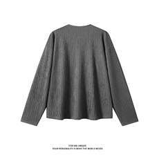 简约纯色褶皱设计圆领长袖T恤男宽松打底衫5Q4060-TP2548，男装T恤，电商A102