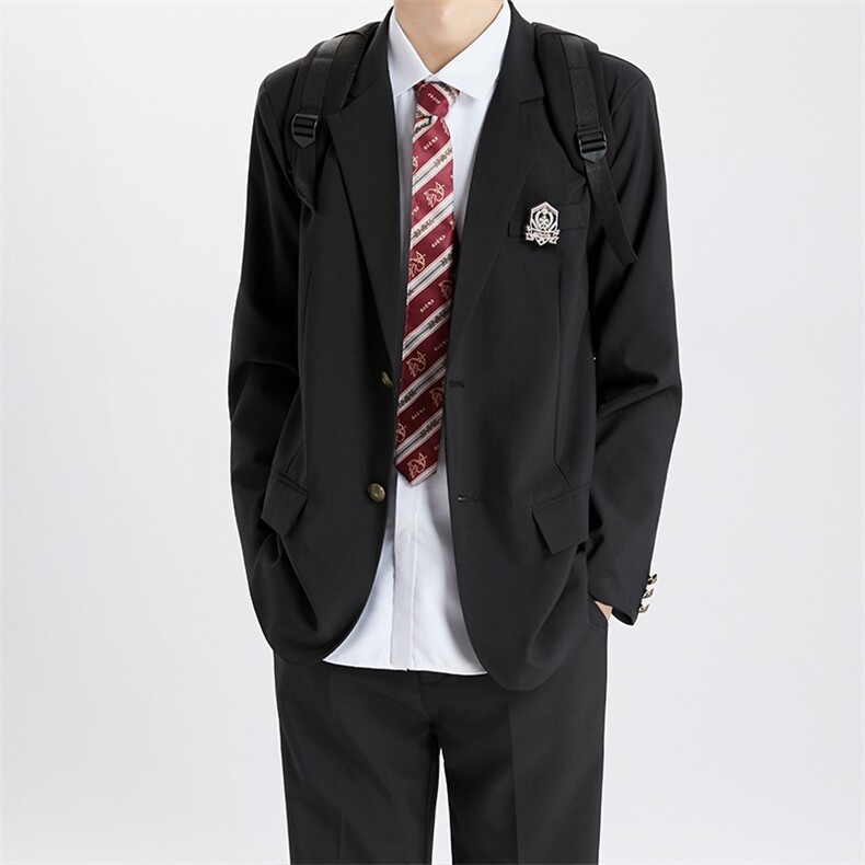 dk日系俩粒扣黑色西服外套男生秋季少年感长款西装西裤套装,男装西服套装,星座506A