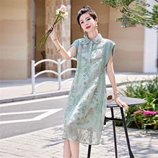 复古刺绣中式短袖连衣裙女2026夏季新款气质时尚百搭上衣，女装连衣裙，采品优优