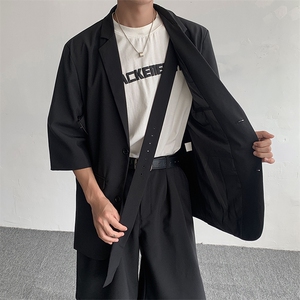 TZ02-P118-是套装哦- 新款现货男士黑色休闲西服套装百搭外套上衣图片