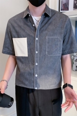 2025新款夏季牛仔衬衫男士短袖潮牌工装男士衬衣A313-1-W515-P58，男装T恤，电商A313-1