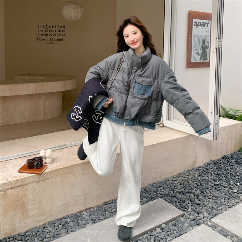 短款灰色羽绒服女2025冬季新款泡芙保暖巨好看面包服90白鸭绒外套,女装羽绒服,2C159