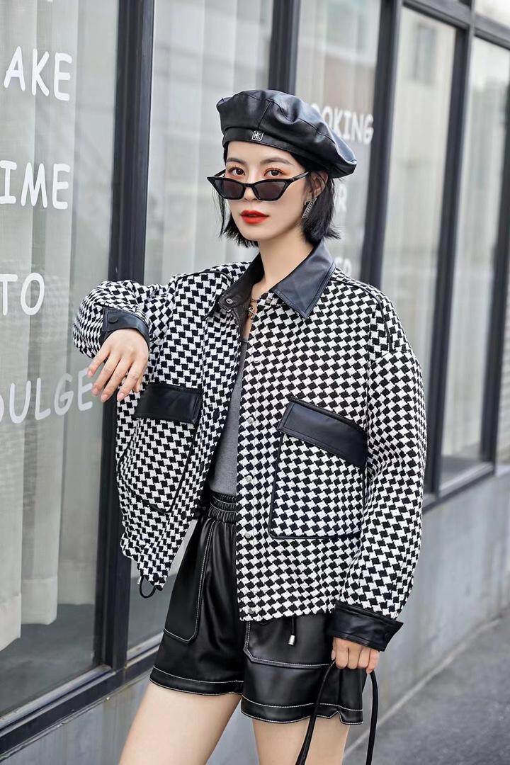 现货-粗纺棋盘格拼接小外套，其它，依歌贝诺