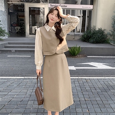 设计感条纹衬衫马甲西服套装女2025春季新款韩版轻熟风气质三件套，女装套装/套裙，2C291