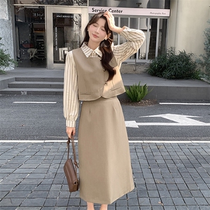 设计感条纹衬衫马甲西服套装女2025春季新款韩版轻熟风气质三件套图片