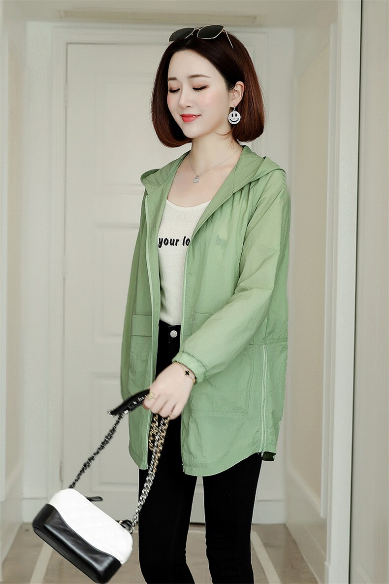2021夏季韩版新款防晒衣女防紫外线薄款连帽外套女中长款防晒服,女装短外套,依恋蒂丝