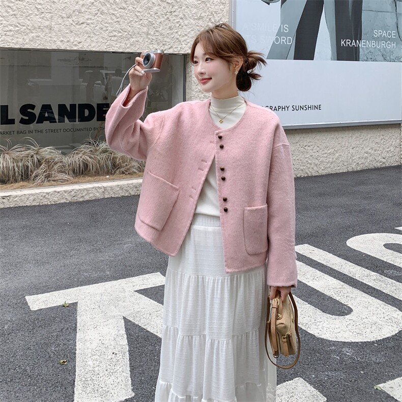 温柔小香风双面呢羊毛外套女2025新款气质减龄韩系流行巨好看大衣,女装羊绒大衣,2C316