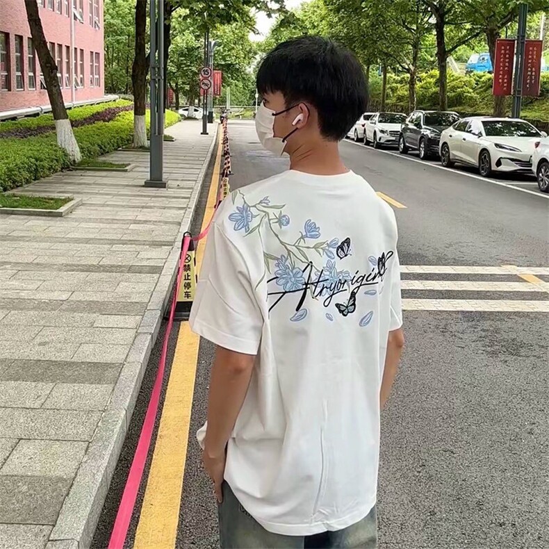 万针全刺绣解构设计260克重磅双纱纯棉高品质美式高街短袖T恤特35,男装T恤,电商A486-1