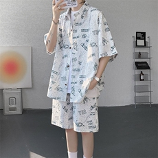 TZ1149-特48控88多色海滩冰丝凉感大码套装衬衫速干运动两件套，男装休闲套装，电商A059
