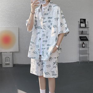 TZ1149-特48 控88 多色海滩冰丝凉感大码套装衬衫速干运动两件套图片