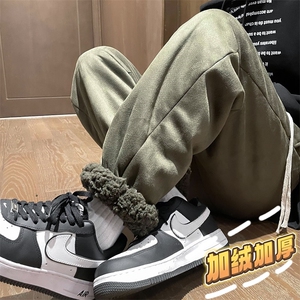 加绒加厚冬款男裤麝皮绒羊羔毛束脚保暖休闲长裤h027 P50图片