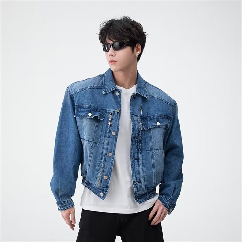 重磅水洗牛仔夹克男金属拉链设计感上衣复古做旧休闲外套J06-p95,男装工装外套,星座310A-4