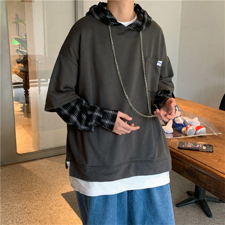 撞色潮牌假两件卫衣男连帽秋韩版潮流ins情侣上衣外套W1693-P36,男装卫衣,星座512-4