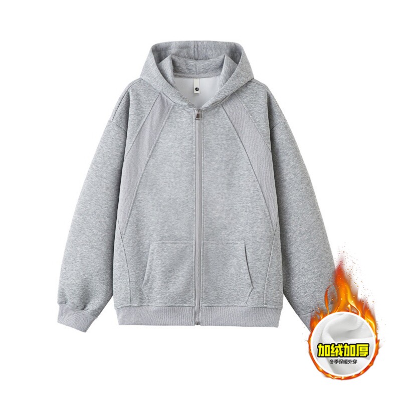 480G重磅加绒硬挺boxy男女秋冬美式高街结构双拉链卫衣开衫厚外套，女装短外套，电商A486