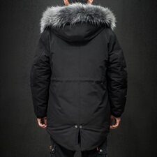 2019冬新日系大码男腰部抽绳中长款大毛领加厚棉衣M730-P130，男装棉衣，电商A001