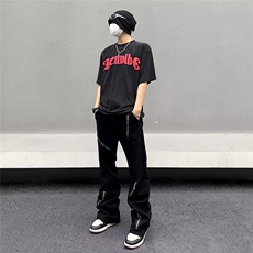 美式vibe裤子高街水洗牛仔裤男设计感小众拉链裤B9037P42，男装牛仔裤，星座1116-2