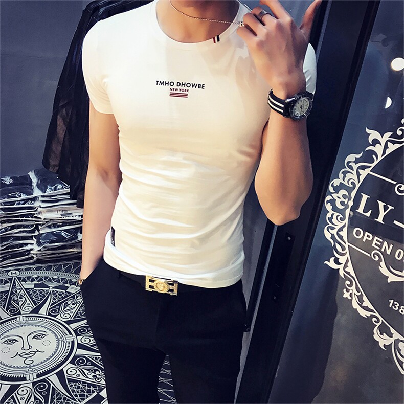 7008-p35短袖T恤男夏季简约英文印花修身圆领潮流半袖男青年上衣,男装T恤,电商D303