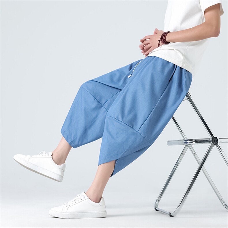 日系复古牛仔裤子男夏季宽松七分裤风大码小脚哈伦裤WK30-P45，男装牛仔裤，星座219