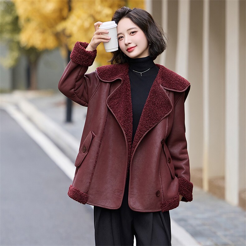 冬天大翻领羊羔毛皮毛一体羊羔绒厚外套女秋冬2024新款高级感,女装皮衣,美拉德工厂直营店