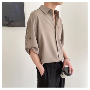 衬衫男短袖韩版七分袖衬衣痞帅夏季冰丝上衣1001-1-CS567-P35图片