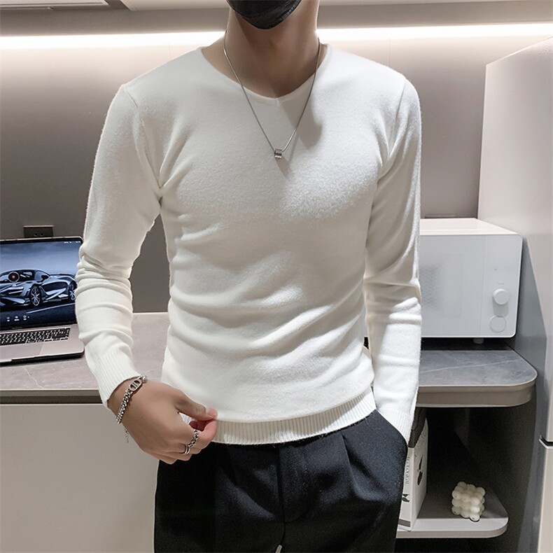 店主风秋冬新款V领套头长袖针织毛衣小伙打底衫301A-1/M55/P45图片