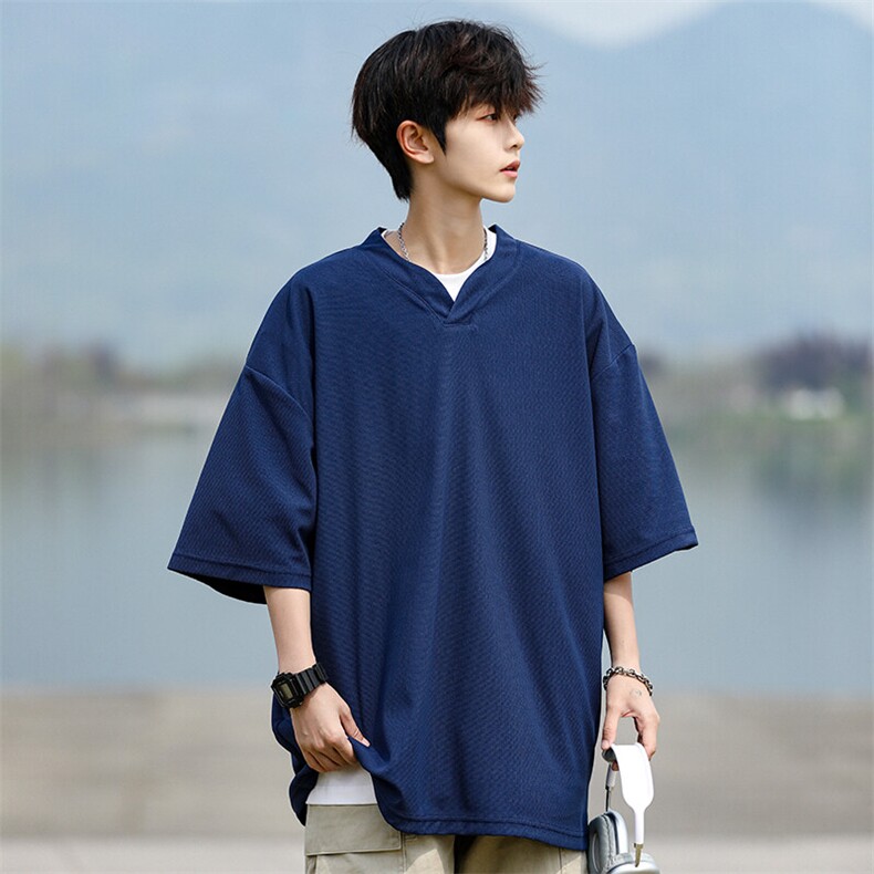 8XL-M短袖t恤男款夏季薄款垂感小V领七分袖加肥加大码DT005特P20,男装T恤,电商B312