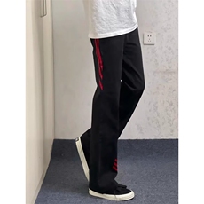 1506/Q4300/P42美式cleanfit红黑撞色拼接牛仔裤三条杠直筒裤显瘦，男装牛仔裤，星座1506