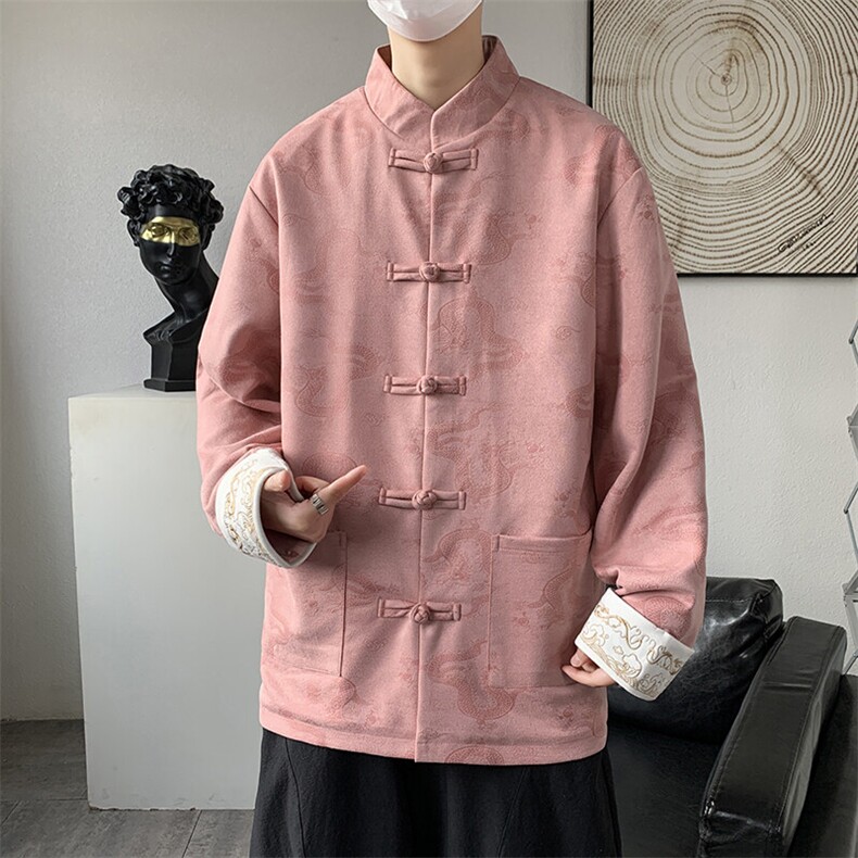 男士外套麂皮绒印花夹克盘扣立领唐装龙XZ1512-2508-P85,男装夹克,星座1512