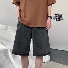 2022港风韩ins潮流宽松直筒牛仔短裤休闲裤潮男生N06657-P38，男装牛仔裤，星座308B-1