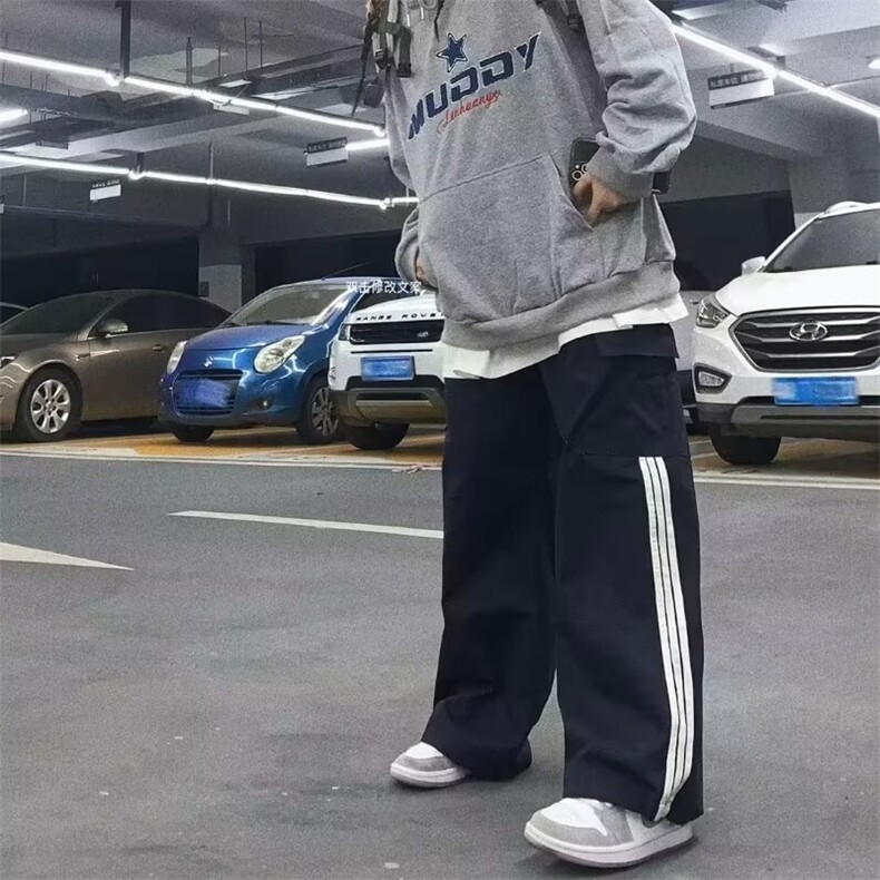 网图美式复古抽绳侧边条纹多口袋工装裤三条杠高街裤CK1337-P40,男装休闲裤,星座313A-2