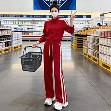 潮牌时尚休闲运动套装女春新款纯色拉链开衫洋气外套阔腿裤两件套，女装套装/套裙，江南
